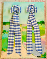 Load image into Gallery viewer, Marvelous Pair of Silk Taffeta Gingham Willow &amp; Pearls Bows
