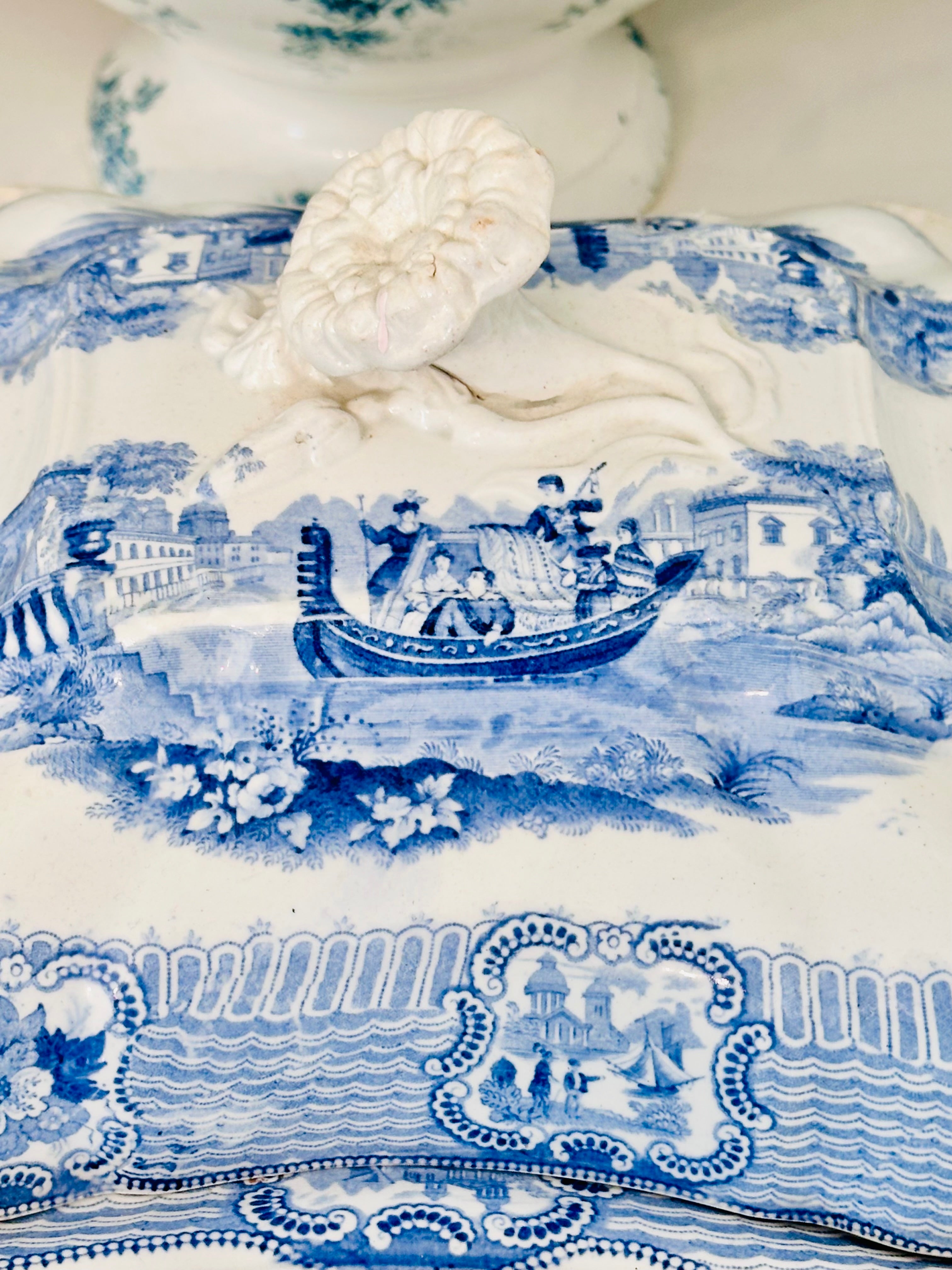 Antique (1829-1861) Bologna Adam’s & Son’s Transferware Covered Dish