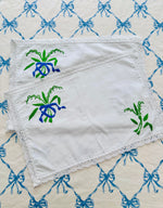 Load image into Gallery viewer, Beautiful Hand Embroidered Lilly of the Valley with Blue Bow Placemats
