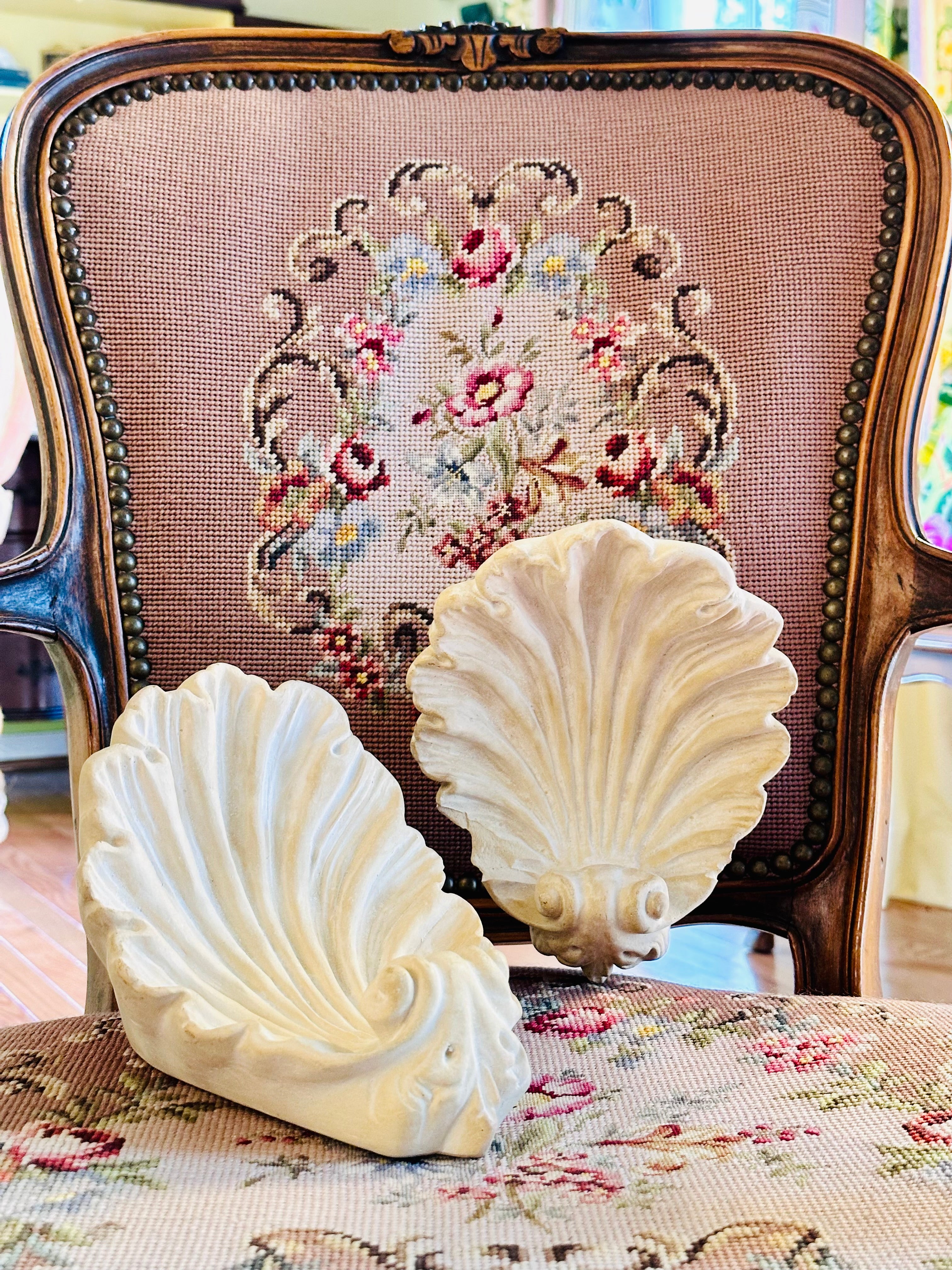 Magnificent Carved Shell Drapery Rod Holders