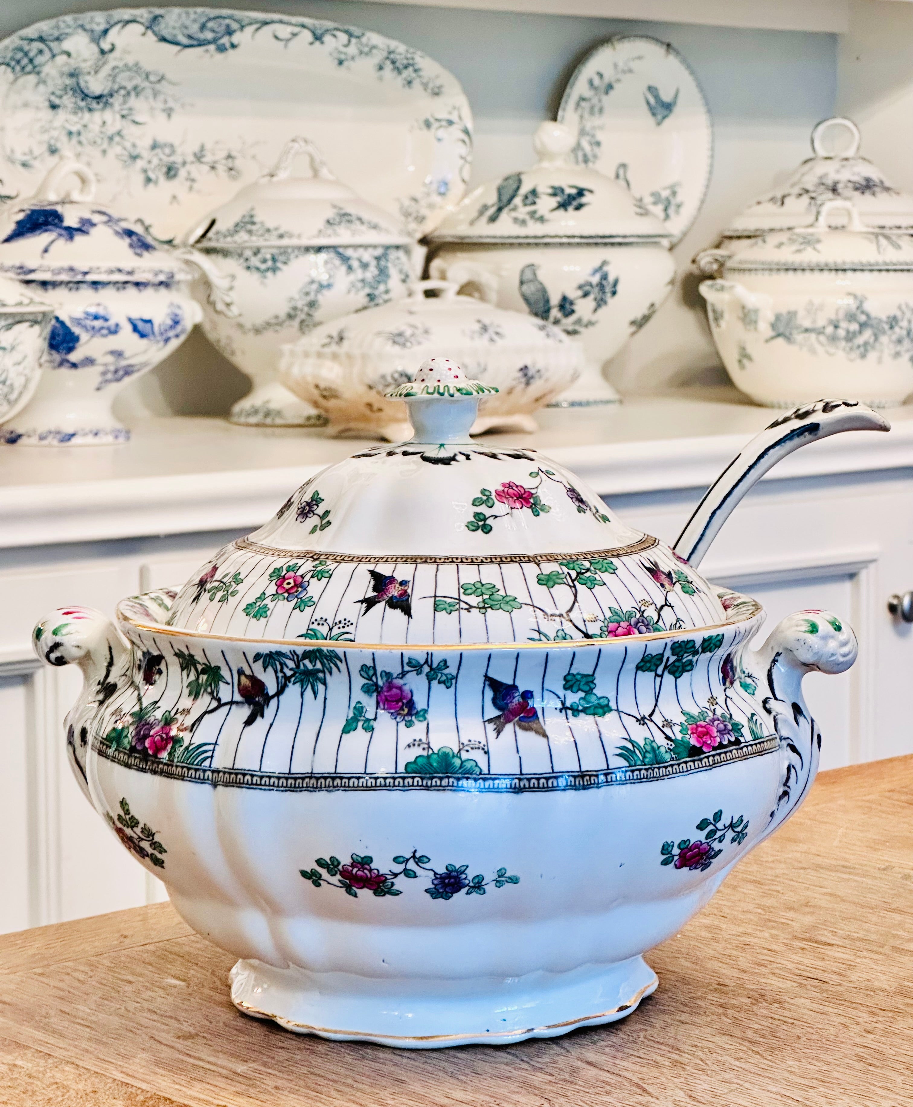 Antique Booth’s England Springtime Large Tureen with Ladle
