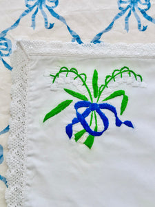 Beautiful Hand Embroidered Lilly of the Valley with Blue Bow Placemats