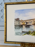 Load image into Gallery viewer, Colored Lithograph by Renato Cappelli of Ponte Vecchio in Faux Bamboo Frame
