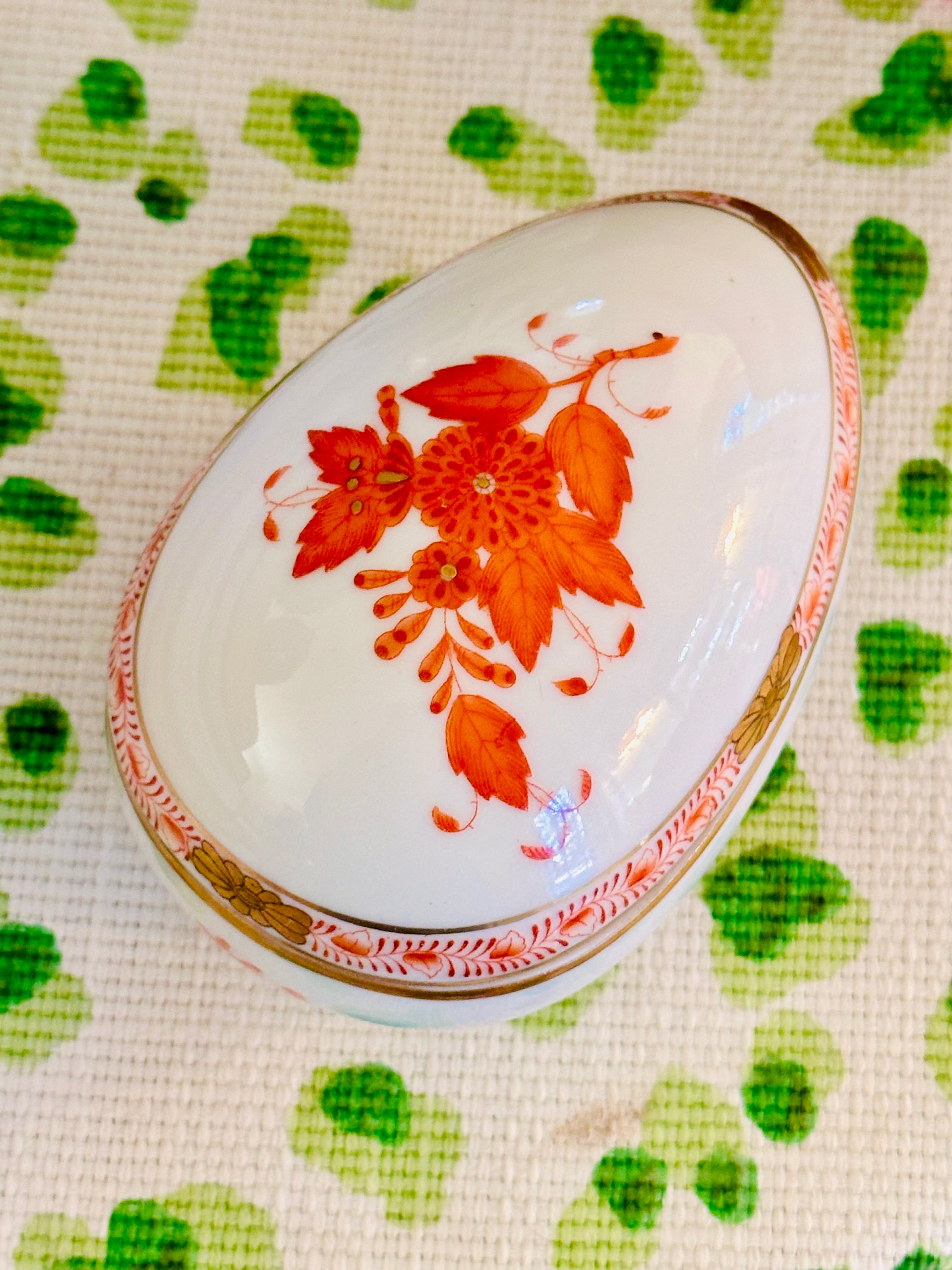 Herend Chinese Bouquet Egg Trinket Box in Rust