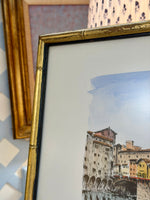 Load image into Gallery viewer, Colored Lithograph by Renato Cappelli of Ponte Vecchio in Faux Bamboo Frame
