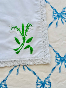 Beautiful Hand Embroidered Lilly of the Valley with Blue Bow Placemats