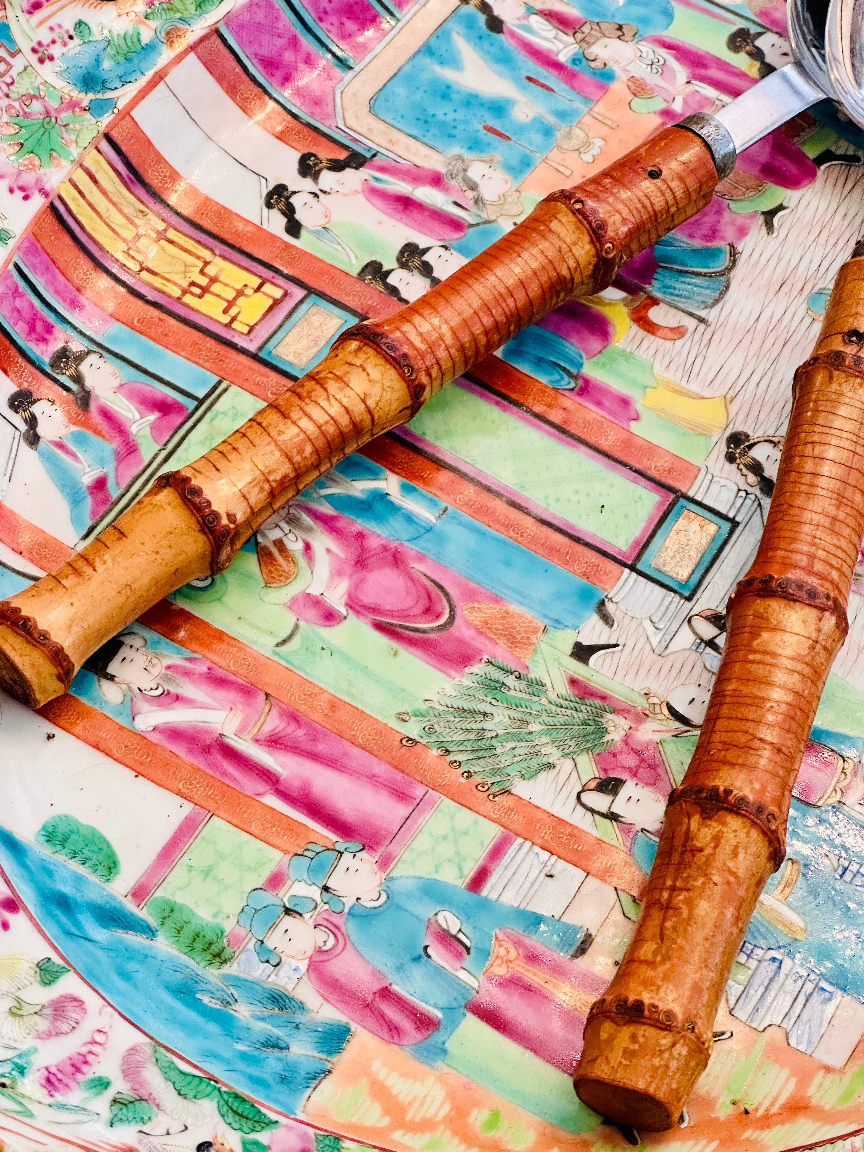 Vintage Real Bamboo Handled Salad Servers