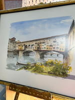 Load image into Gallery viewer, Colored Lithograph by Renato Cappelli of Ponte Vecchio in Faux Bamboo Frame
