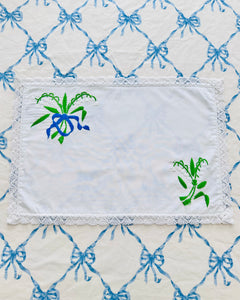 Beautiful Hand Embroidered Lilly of the Valley with Blue Bow Placemats