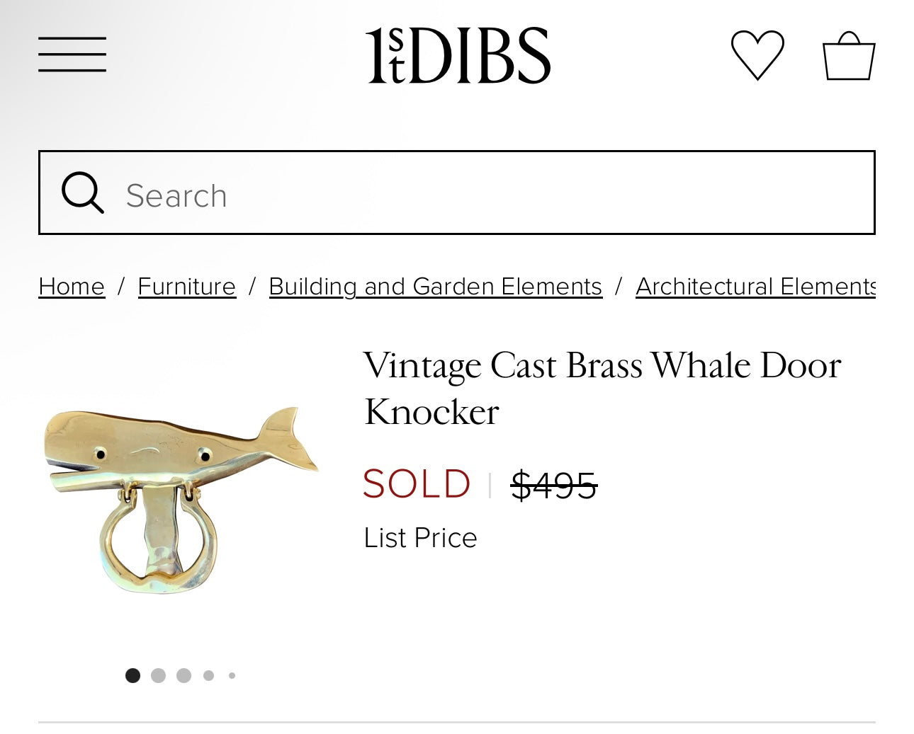 Vintage Brass Whale Door Knocker