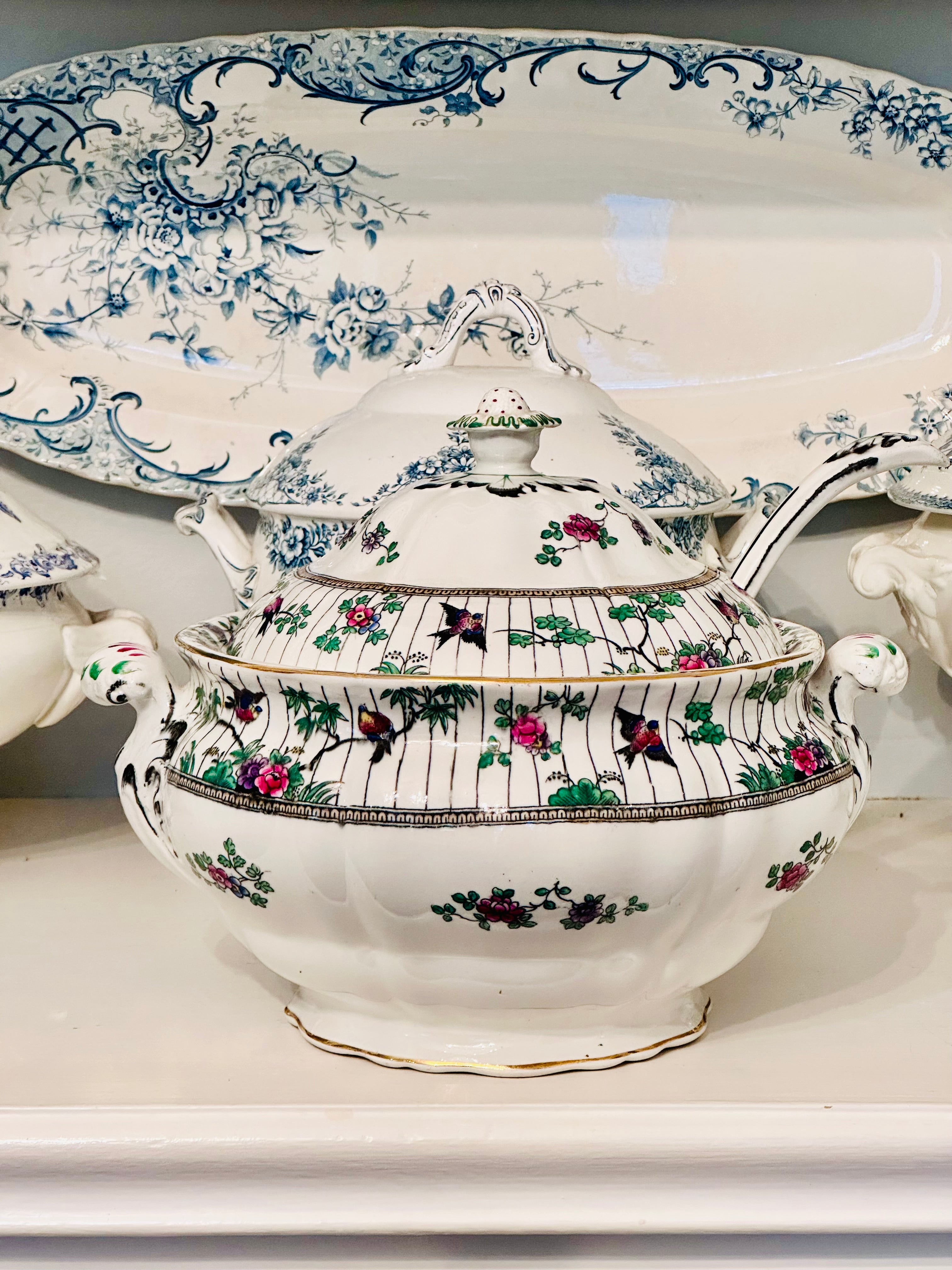 Antique Booth’s England Springtime Large Tureen with Ladle