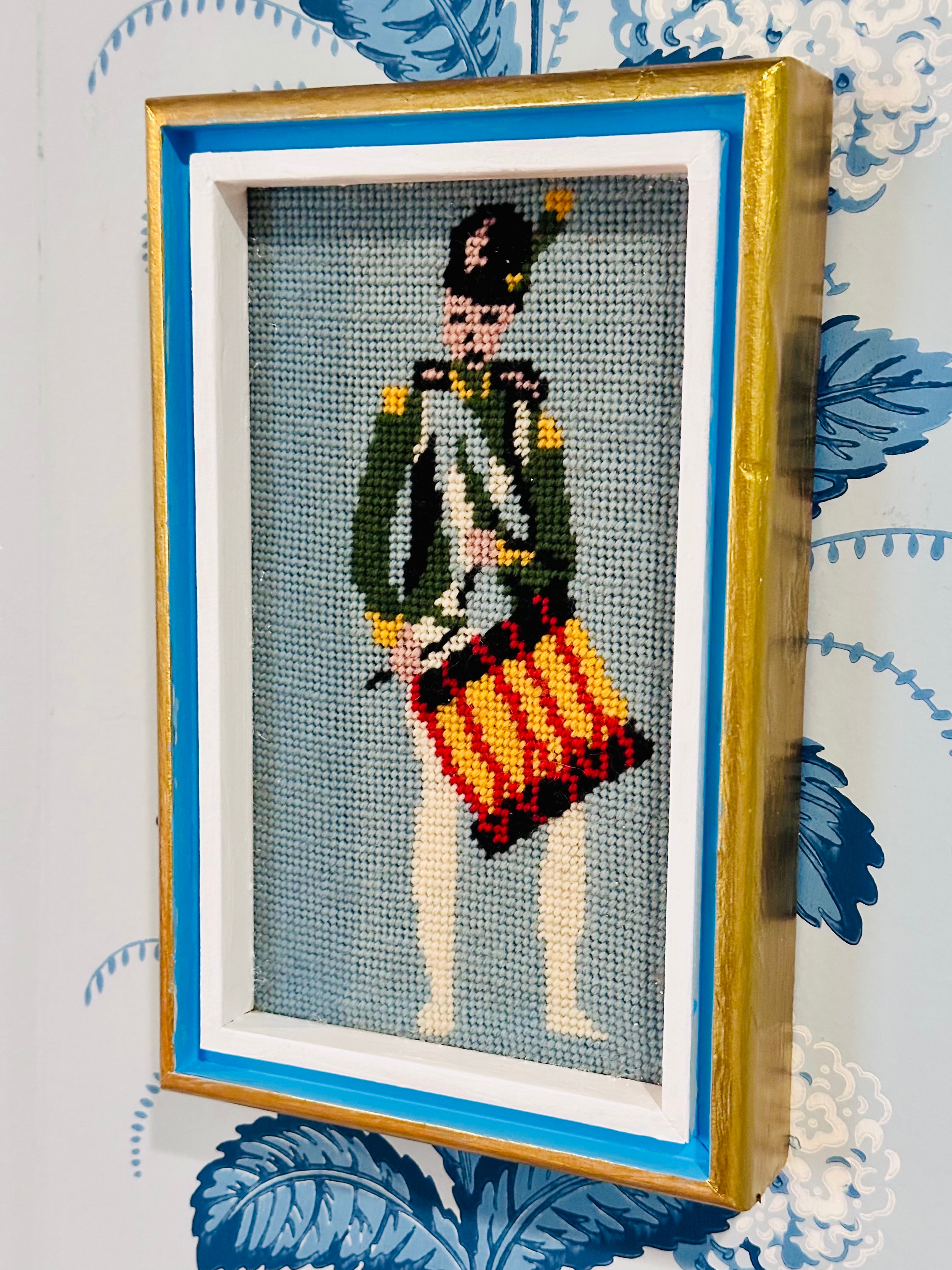 Vintage Needlepoint French Solider Purchased in Athens, 1973