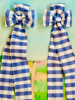 Load image into Gallery viewer, Marvelous Pair of Silk Taffeta Gingham Willow &amp; Pearls Bows
