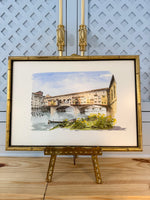 Load image into Gallery viewer, Colored Lithograph by Renato Cappelli of Ponte Vecchio in Faux Bamboo Frame
