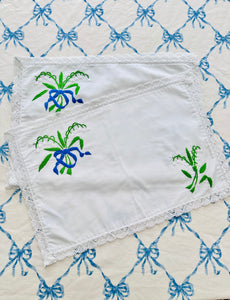 Beautiful Hand Embroidered Lilly of the Valley with Blue Bow Placemats