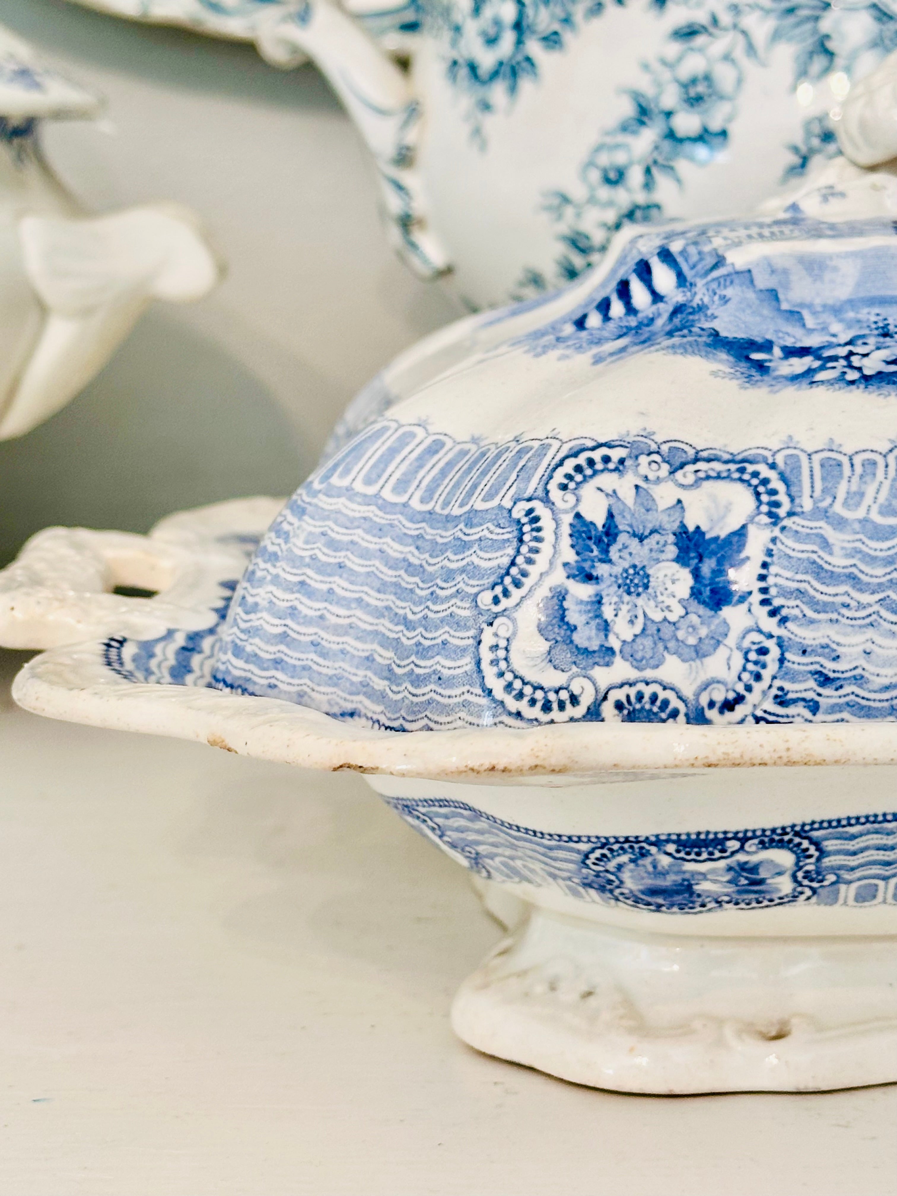Antique (1829-1861) Bologna Adam’s & Son’s Transferware Covered Dish