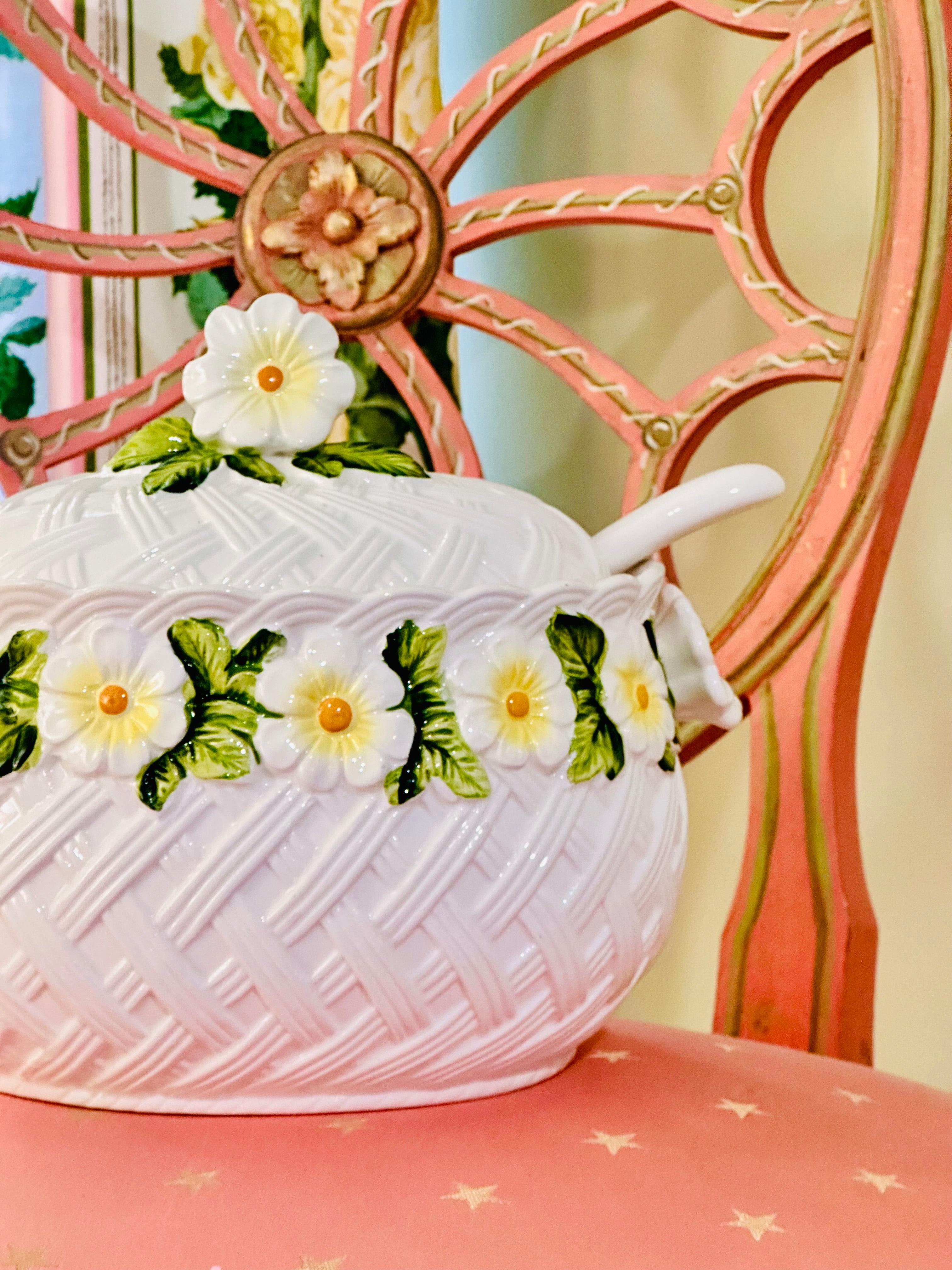 Precious Daisy & Basketweave Tureen with Ladle