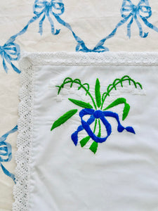 Beautiful Hand Embroidered Lilly of the Valley with Blue Bow Placemats