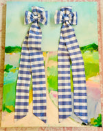 Load image into Gallery viewer, Marvelous Pair of Silk Taffeta Gingham Willow &amp; Pearls Bows
