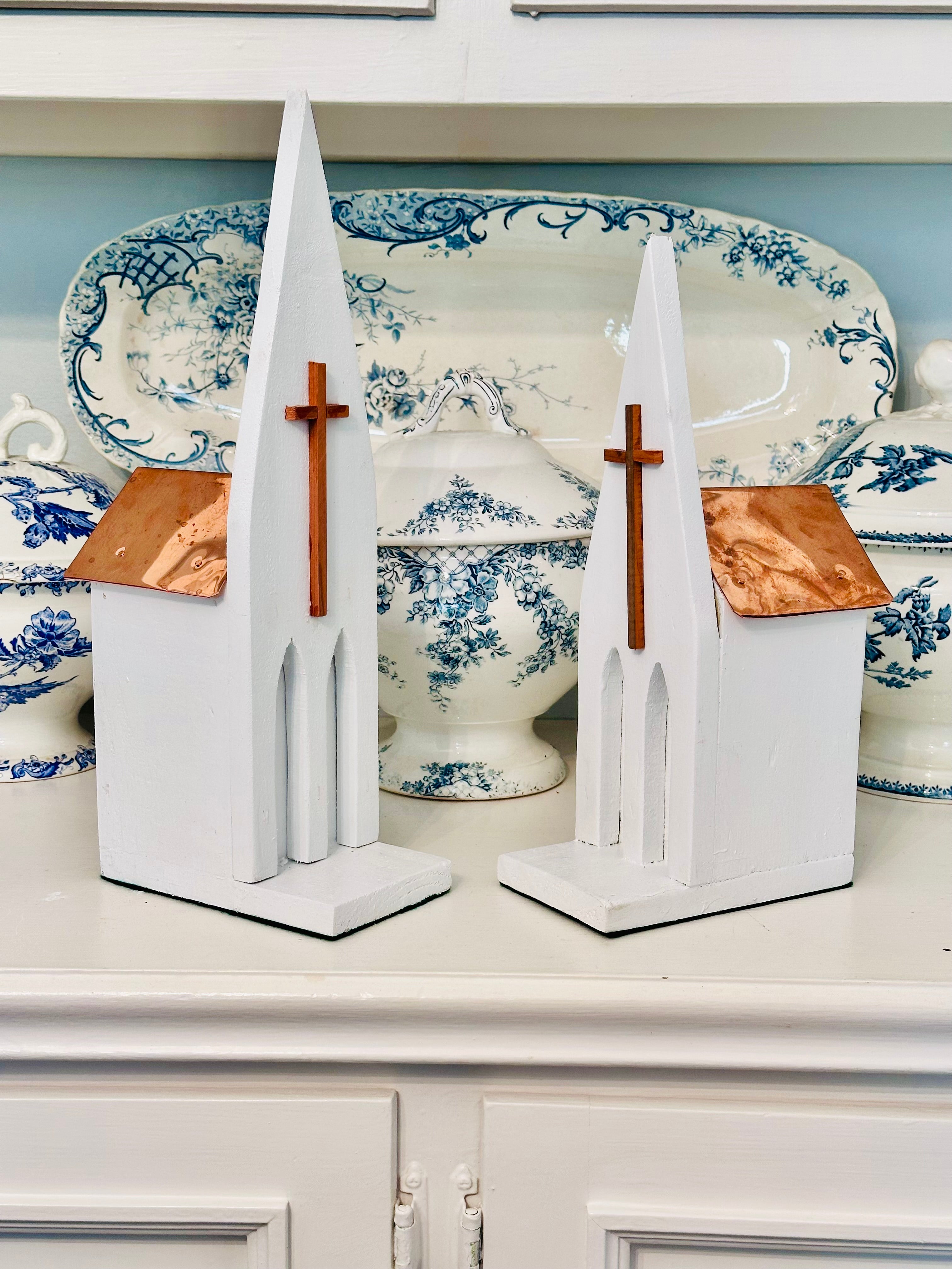 Petite Handcrafted Church with Copper Roof by Art Fiala