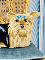 Load image into Gallery viewer, Darling Needlepoint Yorkie with Blue Bow
