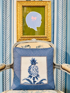 Blue Needlepoint Pineapple Pillow