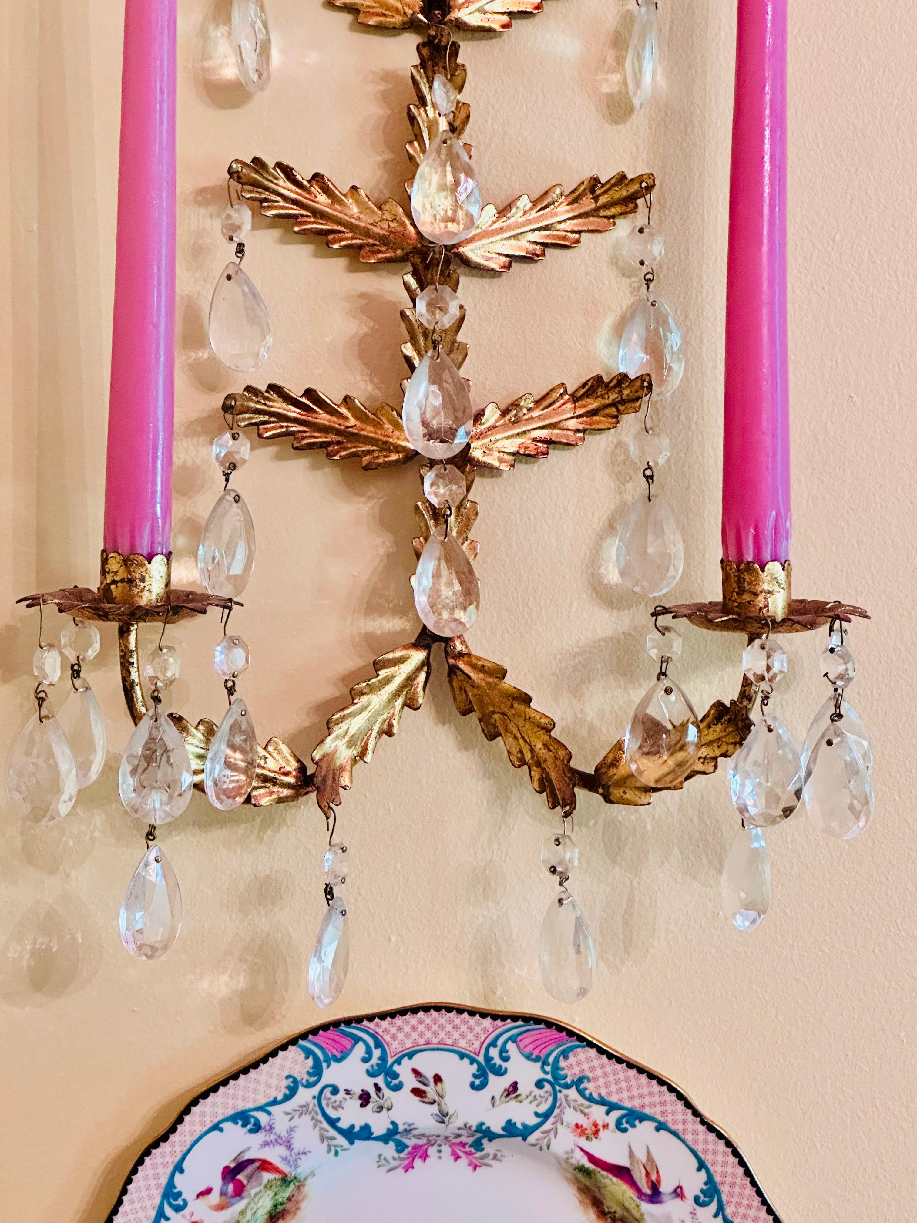 Large Gilded Italian Toleware Sconces