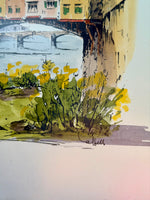 Load image into Gallery viewer, Colored Lithograph by Renato Cappelli of Ponte Vecchio in Faux Bamboo Frame
