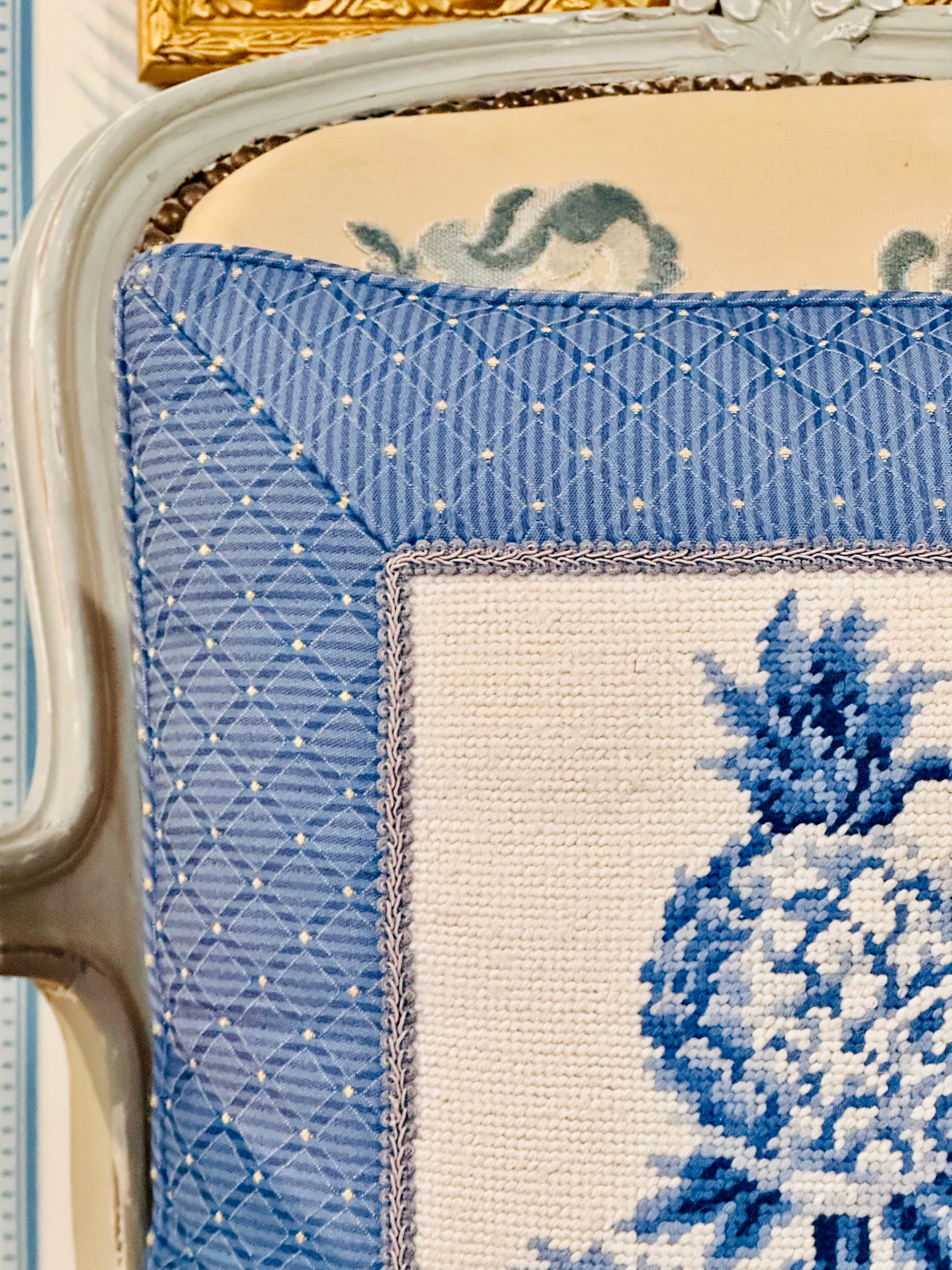 Blue Needlepoint Pineapple Pillow