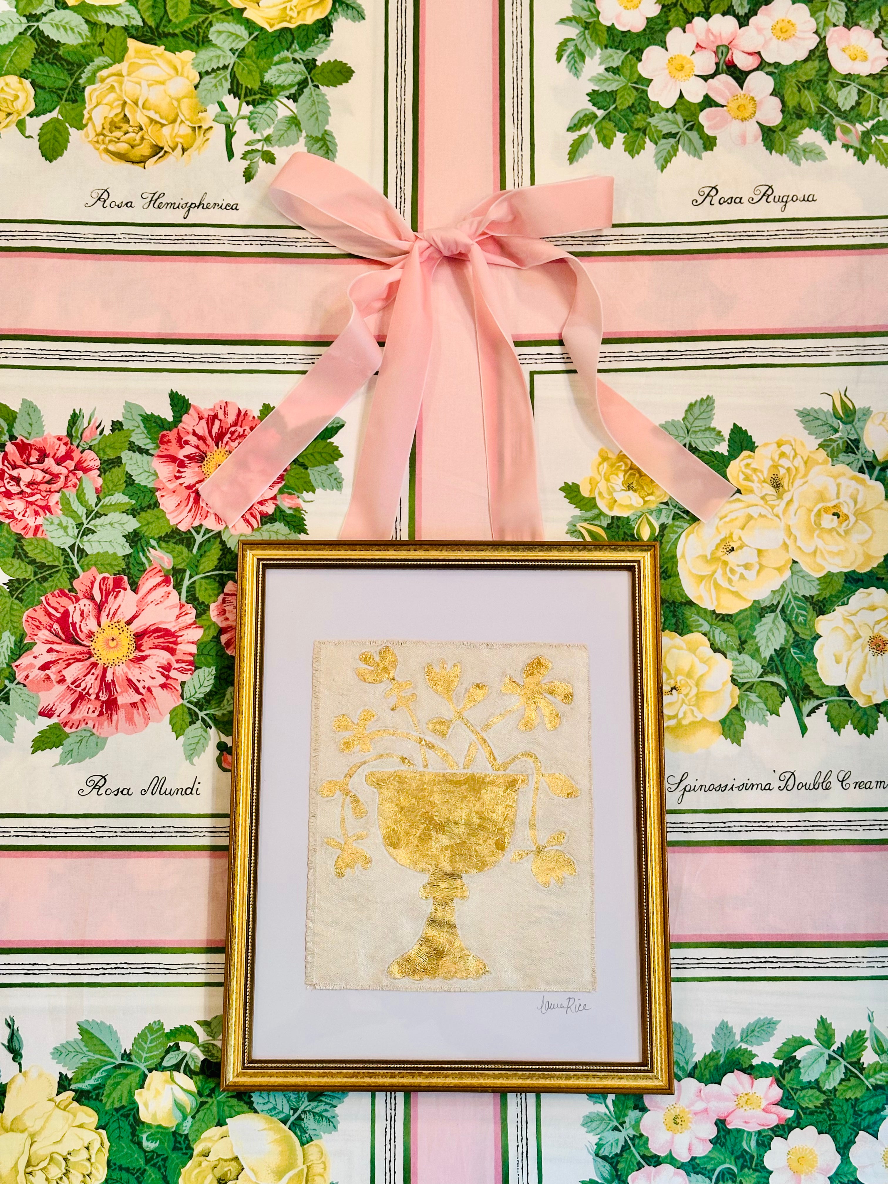 Gold Leaf Botanical on Linen by Laura Rice