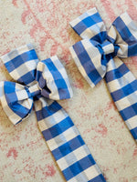 Load image into Gallery viewer, Magnificent Blue &amp; White Gingham Willow &amp; Pearls Bows
