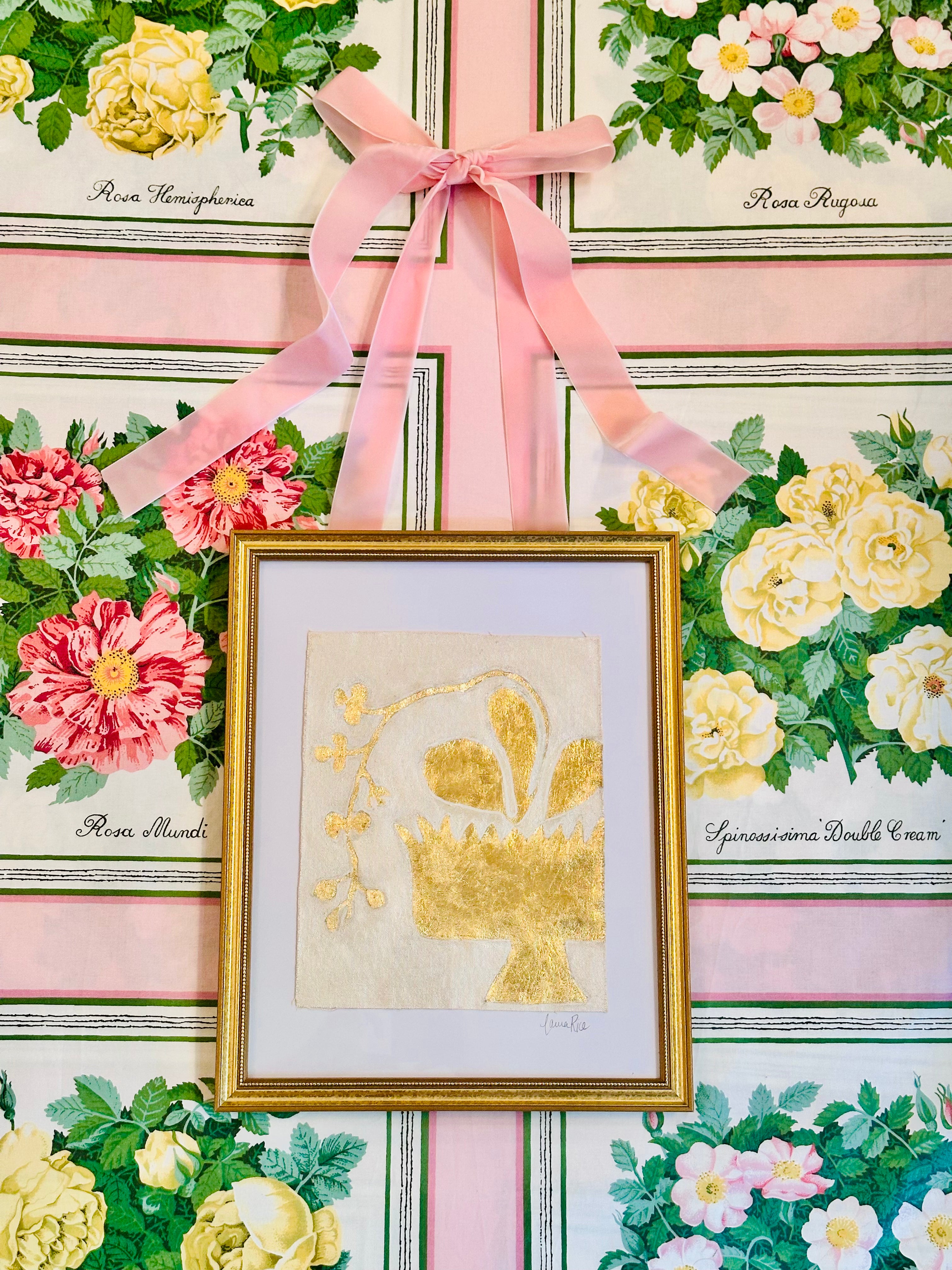 Gold Leaf Botanical on Linen by Laura Rice