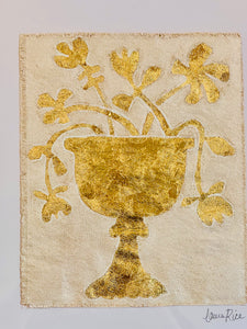 Gold Leaf Botanical on Linen by Laura Rice