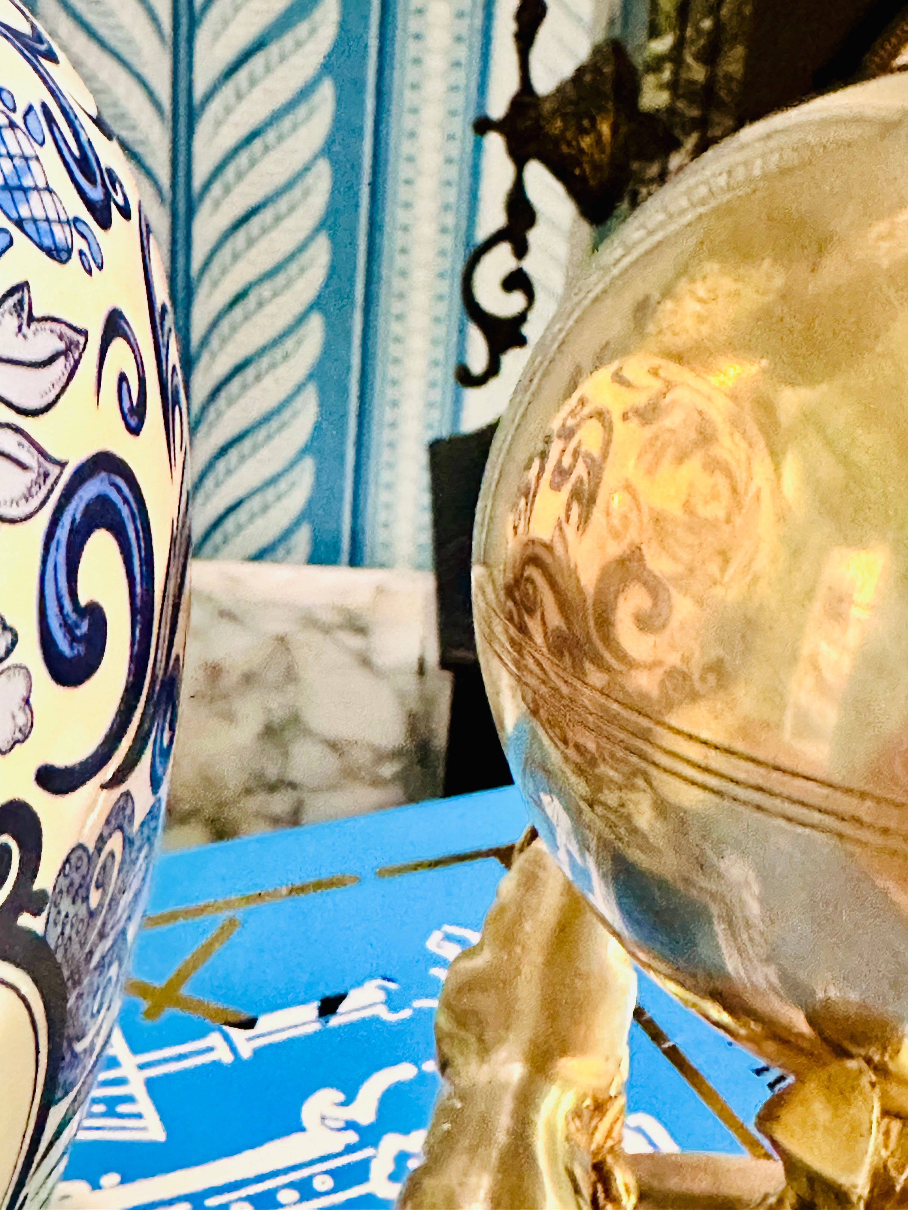 Brass Elephant Stand with Sphere