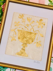 Gold Leaf Botanical on Linen by Laura Rice