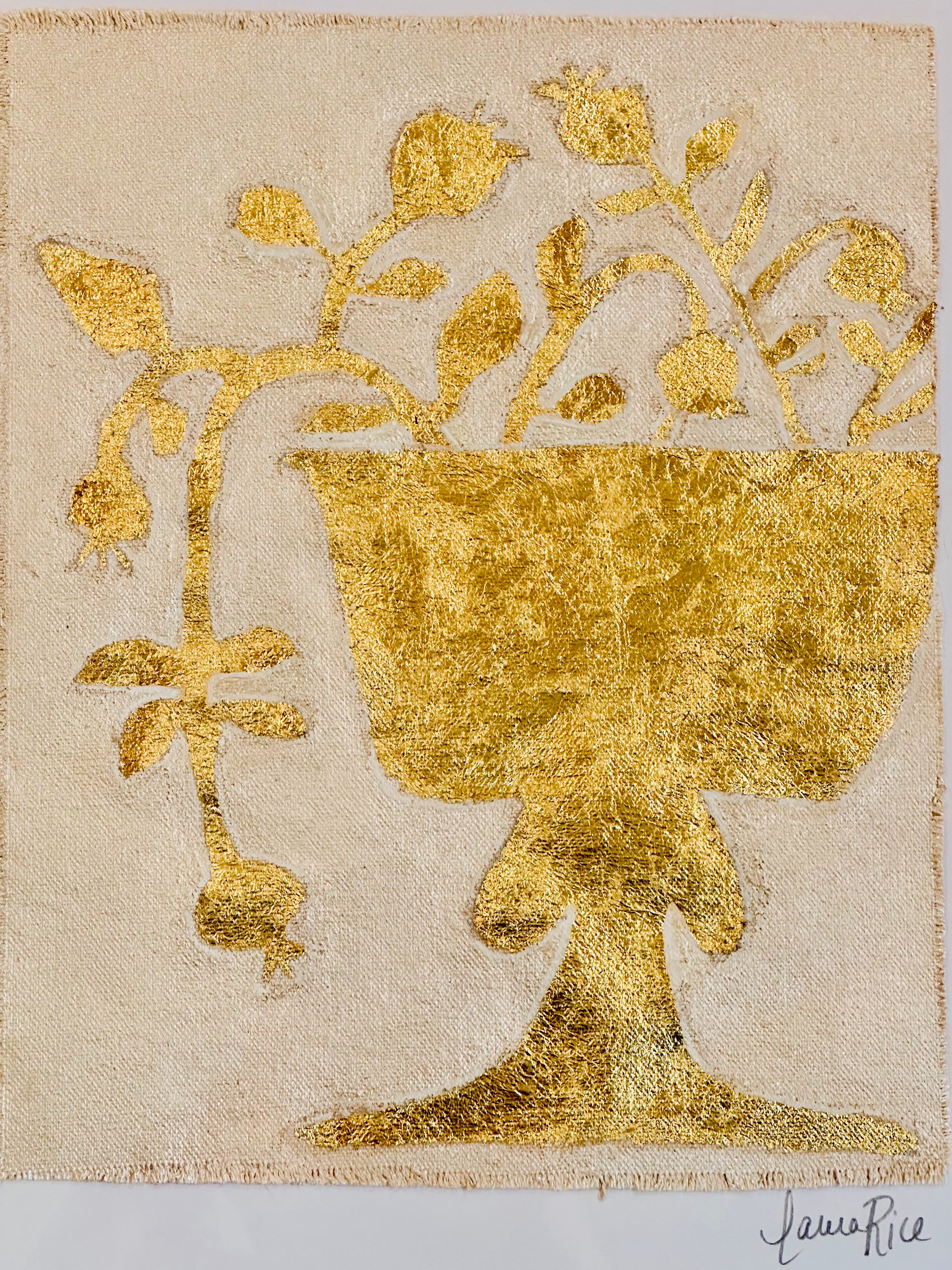 Gold Leaf Botanical on Linen by Laura Rice