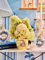 Load image into Gallery viewer, Striking Yellow Hand Painted Cachepot with Flower Frog
