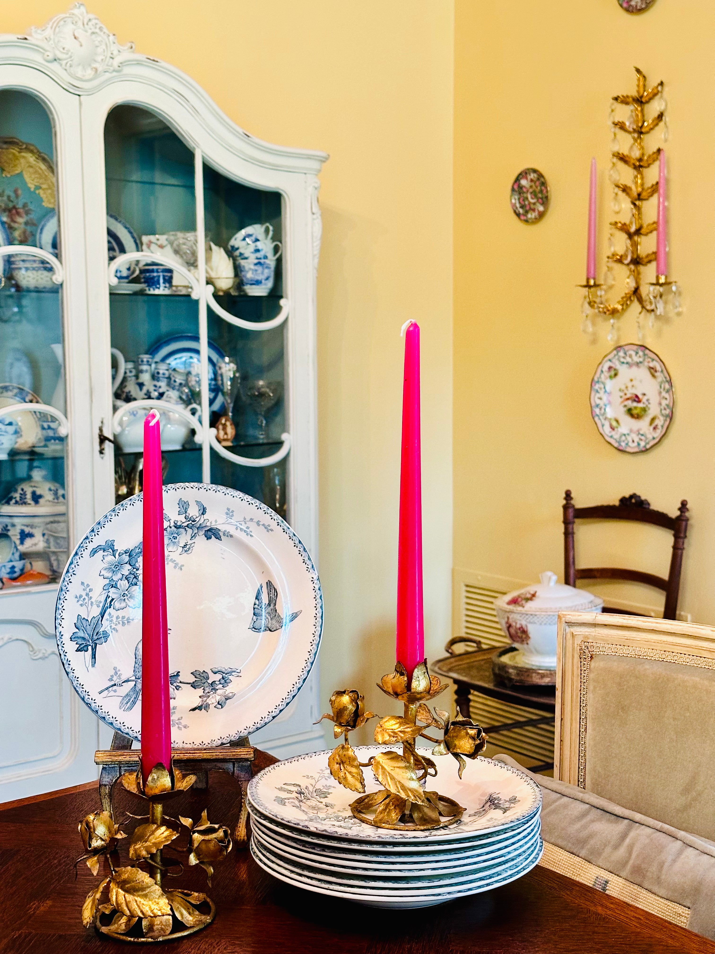 Exquisite Pair of Gilded Italian Tole Candleholders