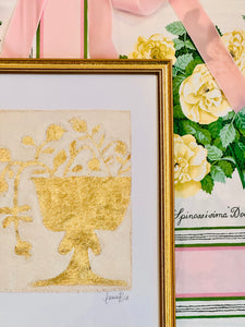 Gold Leaf Botanical on Linen by Laura Rice