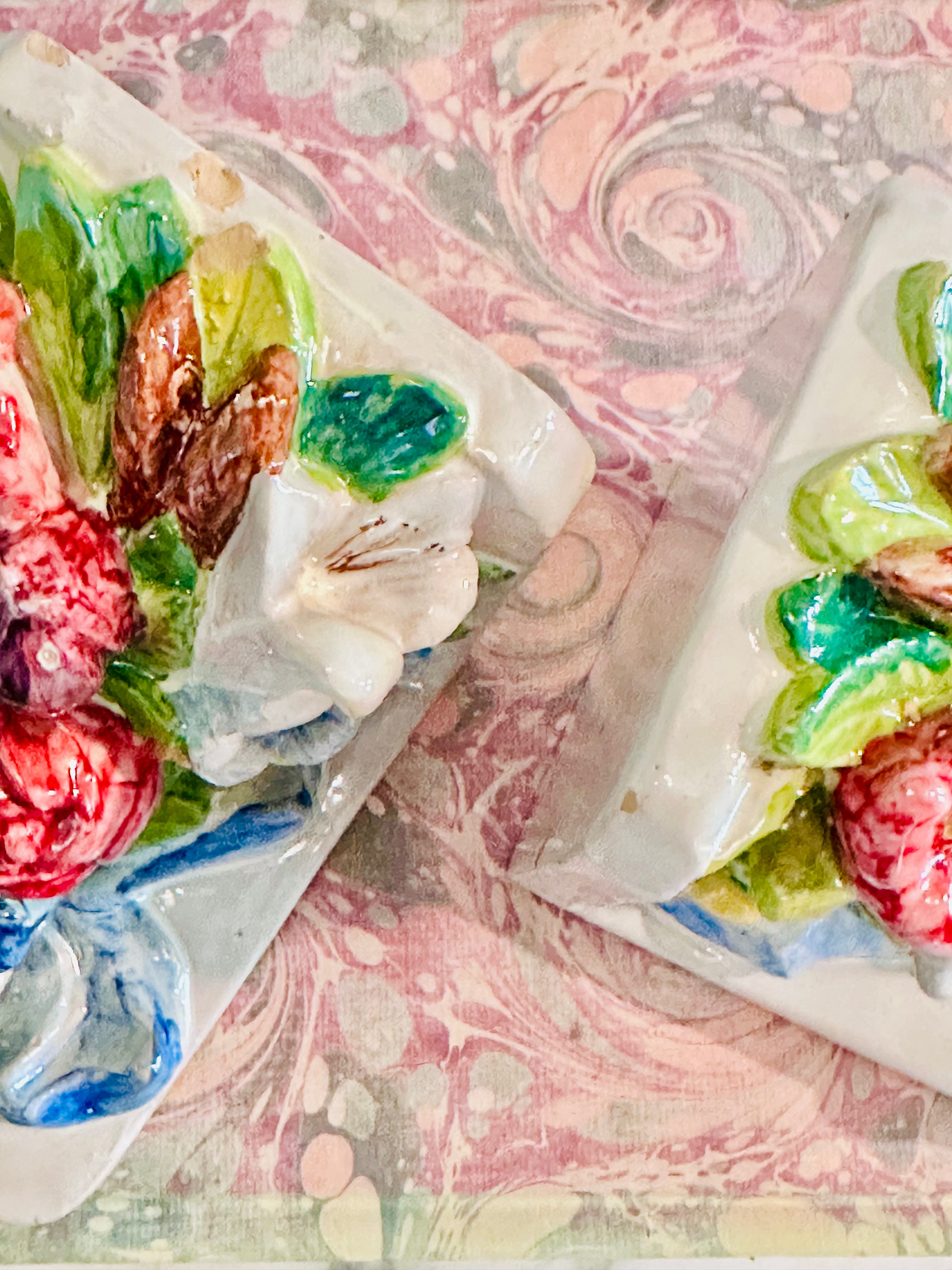 Italian Blue Bow & Floral Bookends