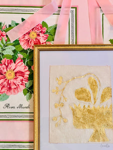 Gold Leaf Botanical on Linen by Laura Rice
