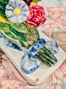 Italian Blue Bow & Floral Bookends