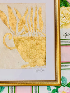 Gold Leaf Botanical on Linen by Laura Rice