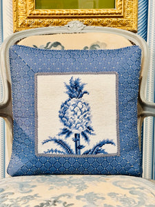 Blue Needlepoint Pineapple Pillow