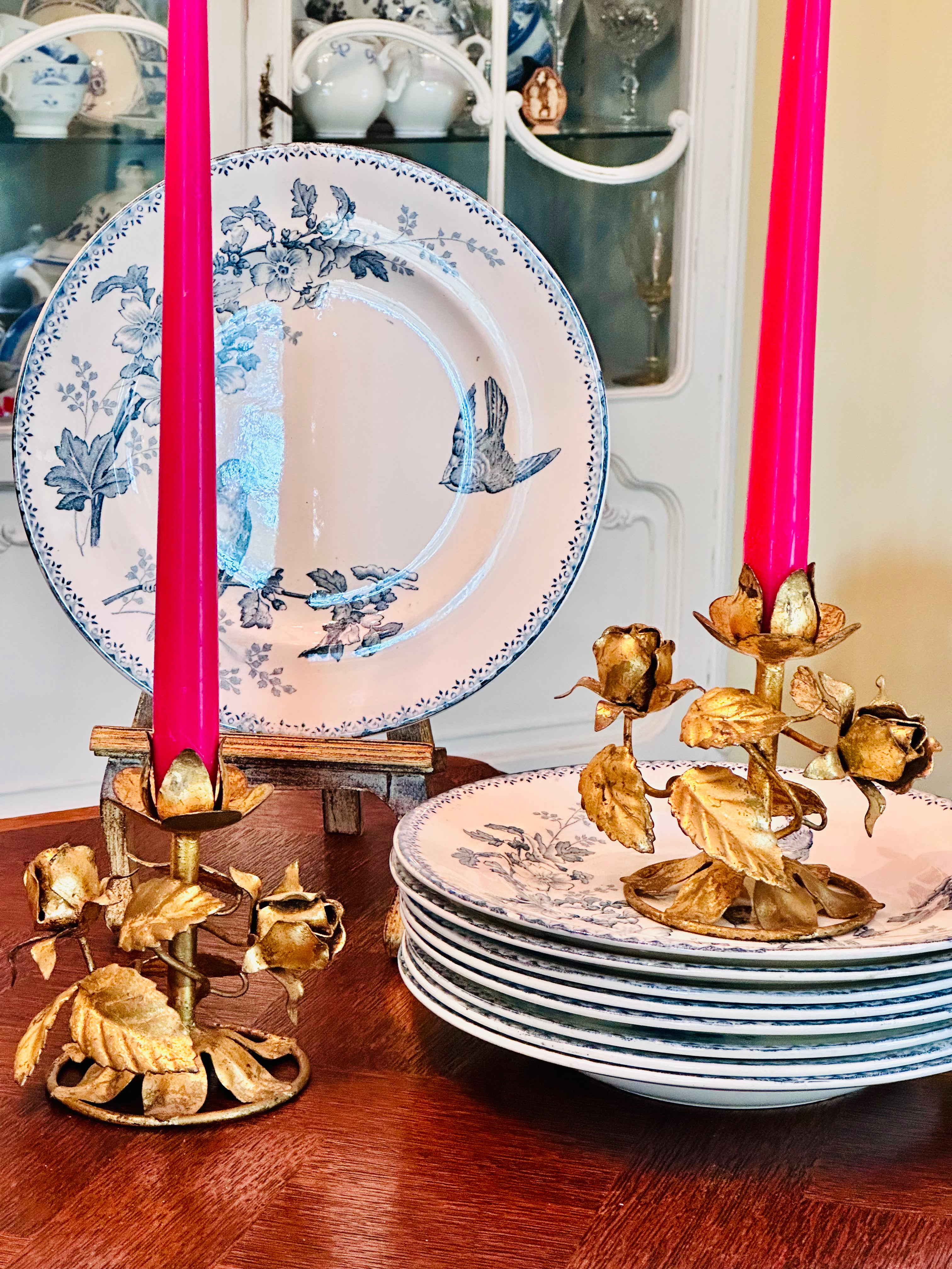 Exquisite Pair of Gilded Italian Tole Candleholders