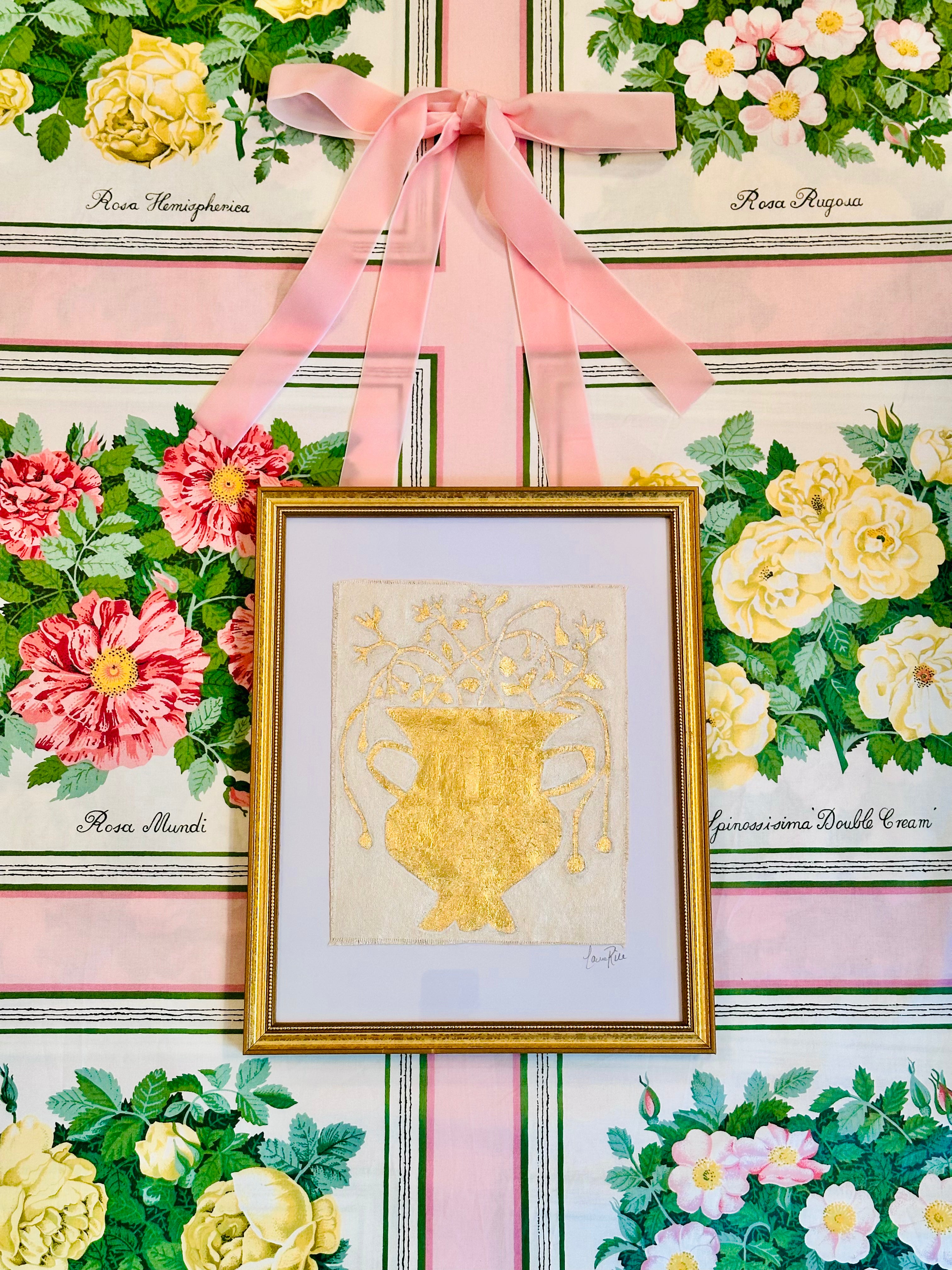 Gold Leaf Botanical on Linen by Laura Rice