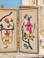 Load image into Gallery viewer, Very Rare Needlepoint Chinoiserie Trifold Bamboo Screen
