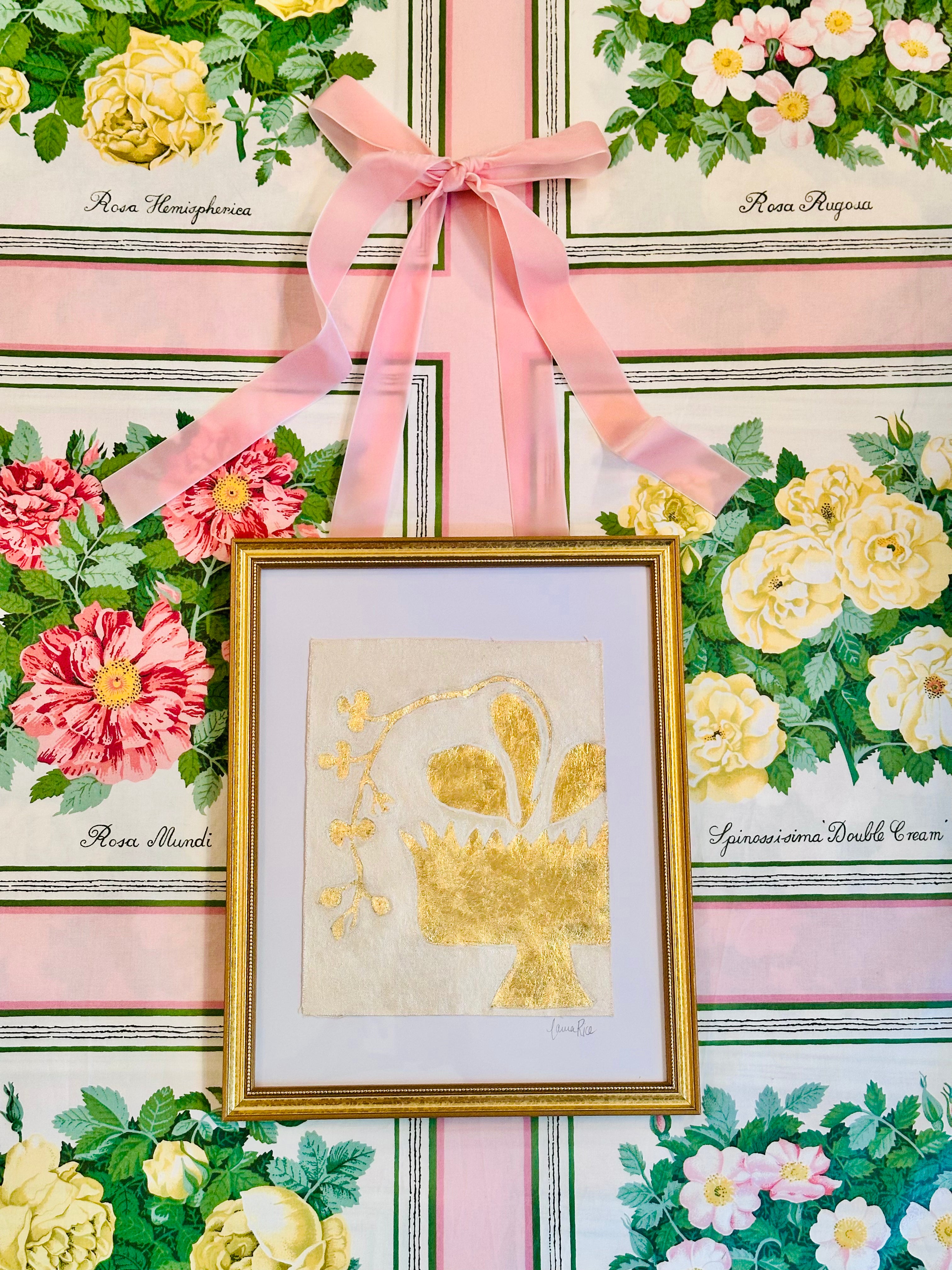 Gold Leaf Botanical on Linen by Laura Rice