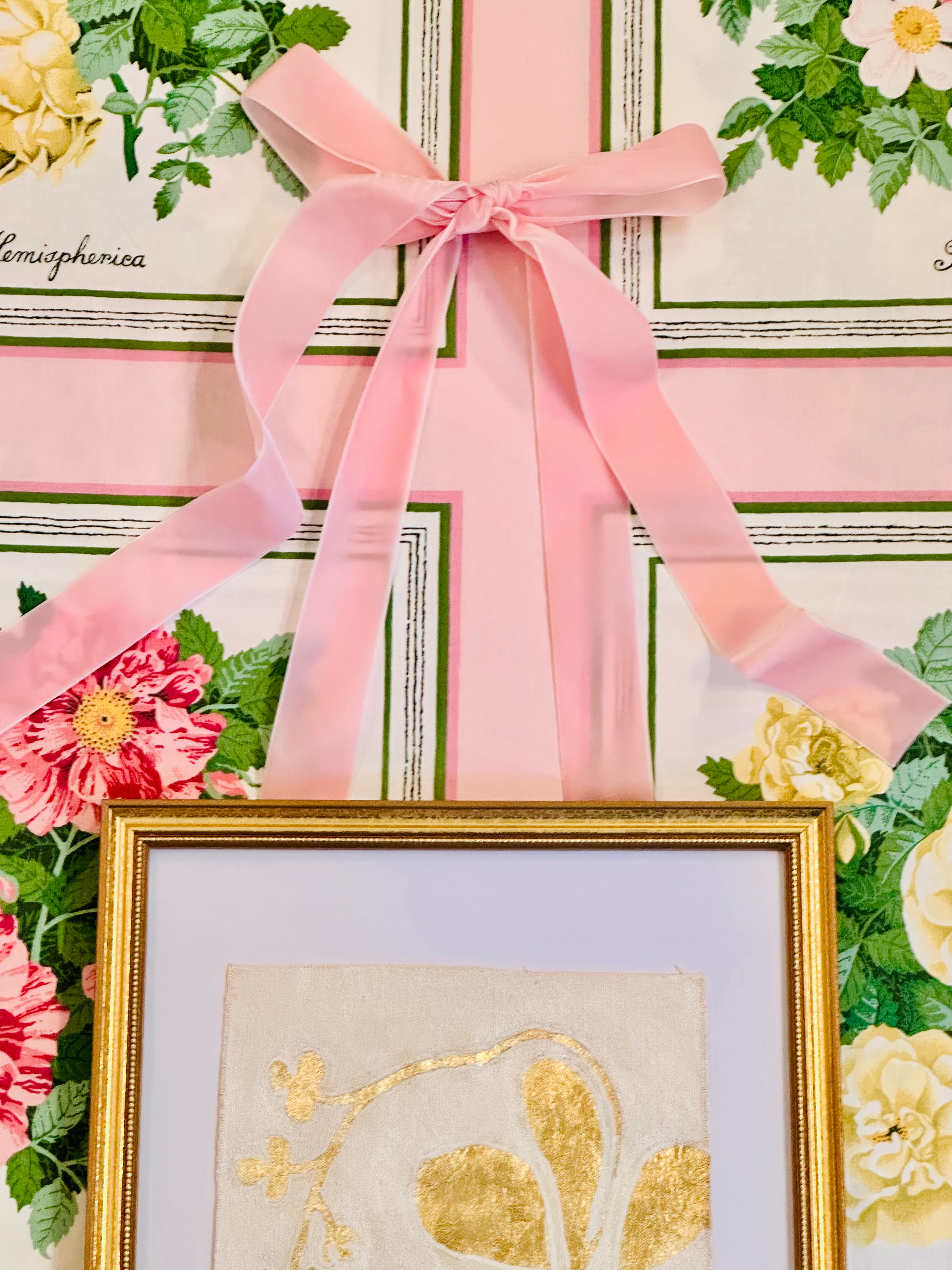 Gold Leaf Botanical on Linen by Laura Rice