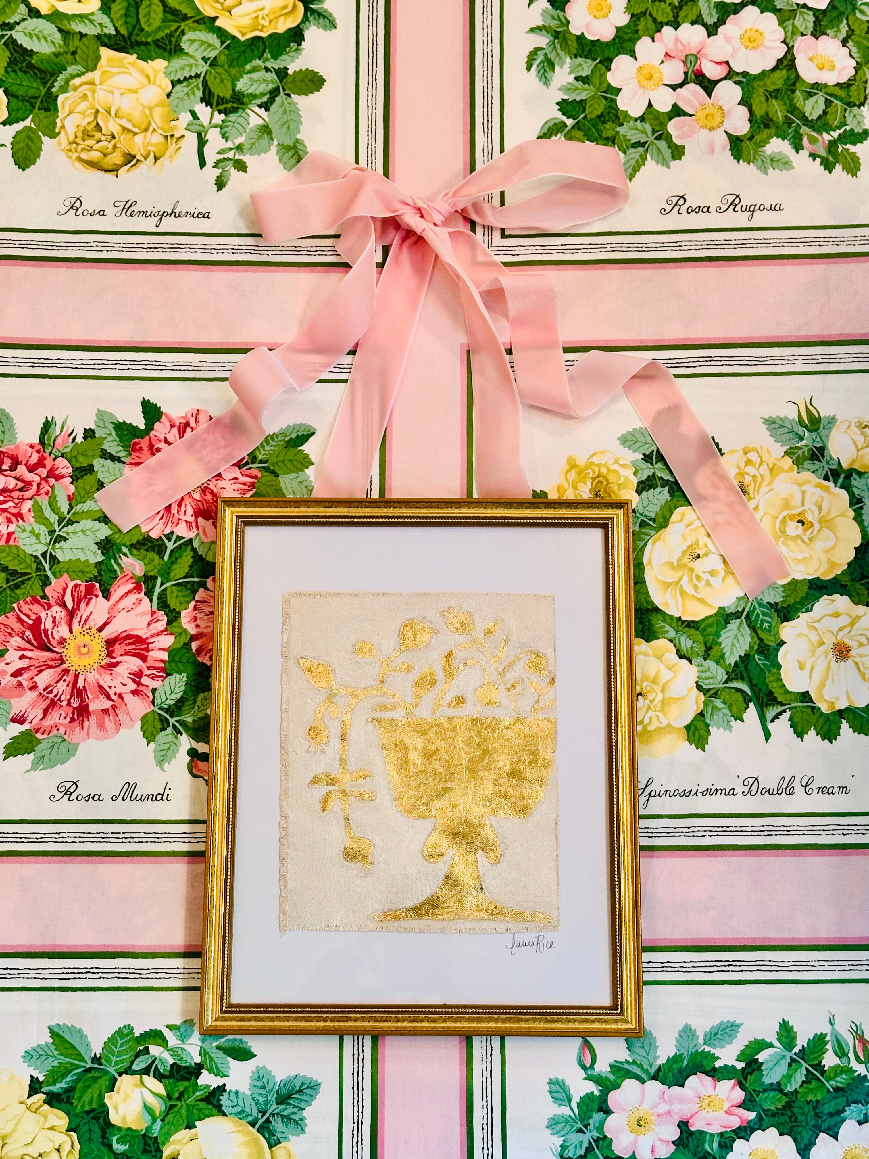 Gold Leaf Botanical on Linen by Laura Rice